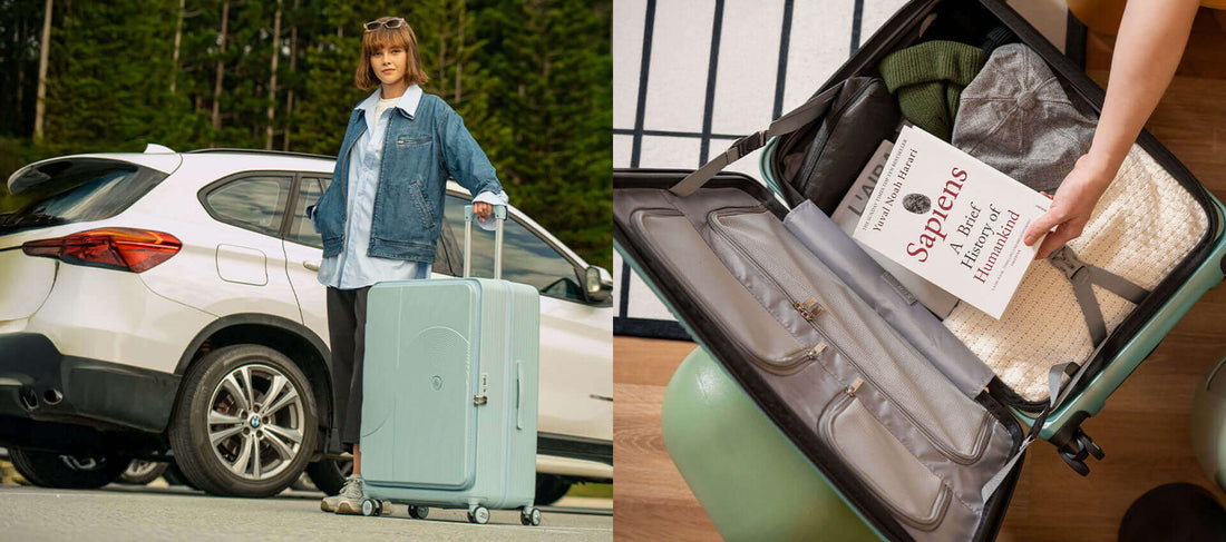 Model with Case Valker EVE2 Luggage Bag Powder Blue