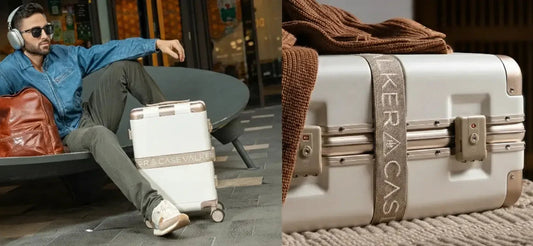 Cream Case Valker carry-on suitcase, a compliant size for Malaysian airline carry-on size restrictions